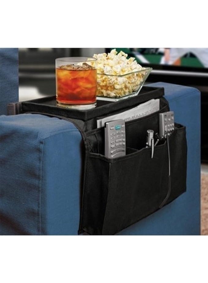 6 Pocket Remote Control Organizer Sofa Armrest Hanging Storage Caddy Folding Table Slipcover Desk Chair Holder Magazine Snack Phone Cup Pen Tray Home Living Space Solution - Image 2